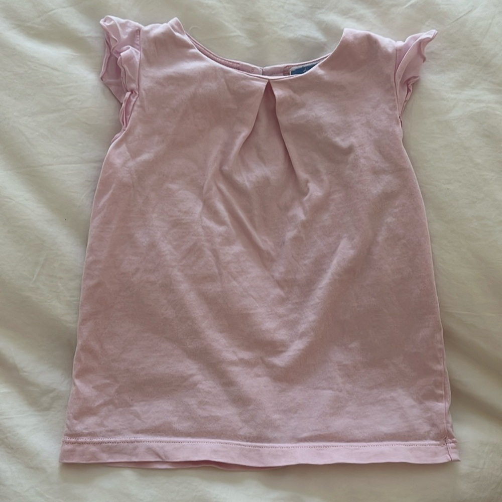 Jacadi Paris size 4t pale pink t-shirt with ruffle sleeves and button back. EUC
